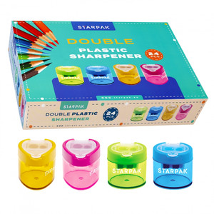 Starpak Double Plastic Pencil Sharpener Disc 24pcs, 4 Colours/2 Shapes