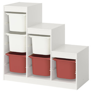 TROFAST Storage combination with boxes, white white/red, 99x44x94 cm