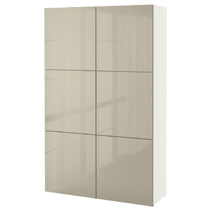 BESTÅ Storage combination with doors, white, Selsviken high-gloss beige, 120x40x192 cm