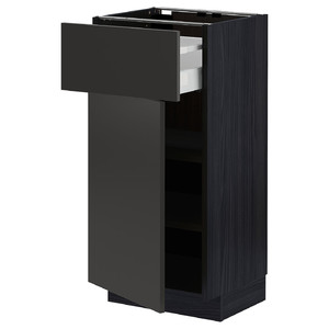 METOD / MAXIMERA Base cabinet with drawer/door, black/Nickebo matt anthracite, 40x37 cm