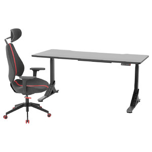 UPPSPEL / GRUPPSPEL Gaming desk and chair, black/grey, 180x80 cm