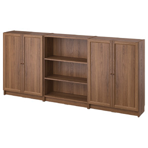BILLY / OXBERG Bookcase combination with doors, brown walnut effect, 240x30x106 cm