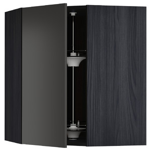 METOD Corner wall cabinet with carousel, black/Nickebo matt anthracite, 68x80 cm