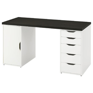 LAGKAPTEN / ALEX Desk, black-brown/white, 140x60 cm