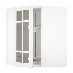 METOD Corner wall cab w carousel/glass dr, white/Stensund white, 68x80 cm