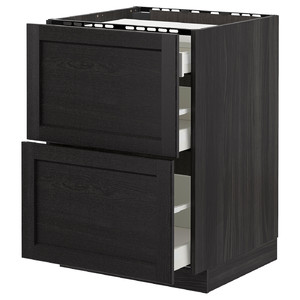 METOD/MAXIMERA Base cab f hob/2 fronts/3 drawers, black/Lerhyttan black stained, 60x61.8x88 cm