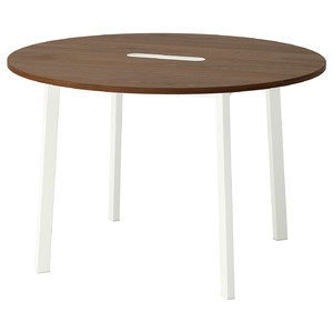 MITTZON Conference table, round walnut veneer/white, 120x75 cm