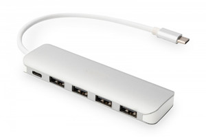 Digitus 4-Port USB-C HUB + PD 4x USB 3.0, 1x PD Charging, silver