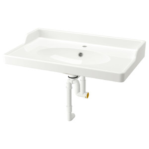 RUTSJÖN Wash-basin with water trap, white, 82x49 cm