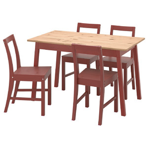 PINNTORP / PINNTORP Table and 4 chairs, light brown stained red stained/red stained, 125 cm