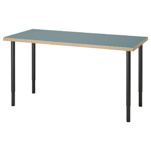 LAGKAPTEN / OLOV Desk, grey-turquoise/black, 140x60 cm