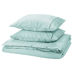 GUCKUSKO Duvet cover and 2 pillowcases, light turquoise, 200x200/50x60 cm