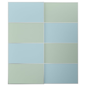 MEHAMN Pair of sliding doors, aluminium double sided/light blue light green, 200x236 cm