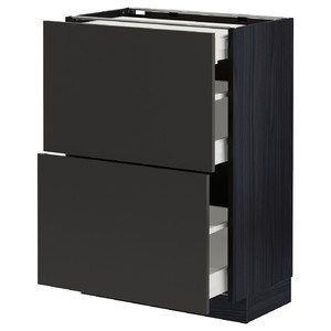 METOD / MAXIMERA Base cab with 2 fronts/3 drawers, black/Nickebo mattt anthracite, 60x37 cm