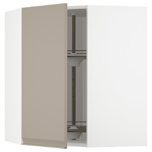 METOD Corner wall cabinet with carousel, white/Upplöv matt dark beige, 68x80 cm