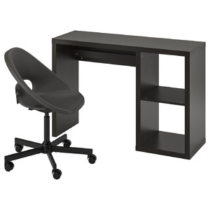 KALLAX / ELDBERGET Desk and chair, black-brown/dark grey black