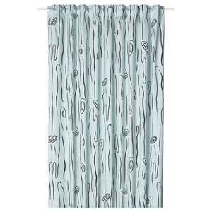 MURLAVSMAL Block-out curtain, 1 piece, light blue black/wood pattern, 270x250 cm