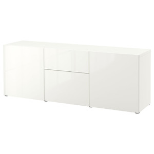 BESTÅ Storage combination with drawers, white, Selsviken high-gloss/white, 180x42x65 cm