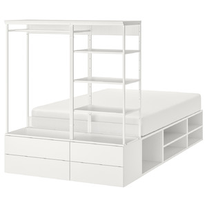PLATSA Bed frame with 4 drawers, white, Fonnes, 140x200x163 cm