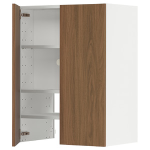 METOD Wall cb f extr hood w shlf/door, white/Tistorp brown walnut effect, 60x80 cm