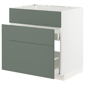 METOD / MAXIMERA Base cab f sink+3 fronts/2 drawers, white, Bodarp grey-green, 80x60 cm