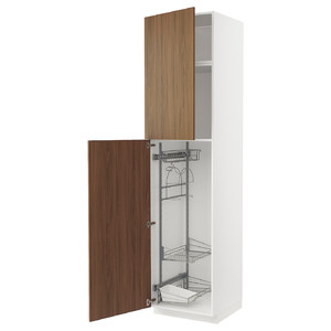 METOD High cabinet with cleaning interior, white/Tistorp brown walnut effect, 60x60x240 cm