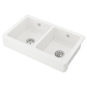 HAVSEN Sink bowl, 2 bowls w visible front, white, 82x48 cm