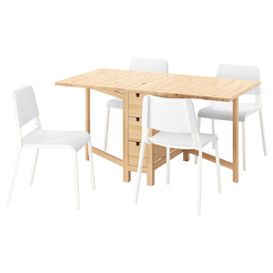 NORDEN / TEODORES Table and 4 chairs, birch/white, 26/89/152 cm