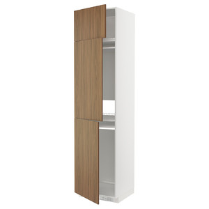 METOD High cab f fridge/freezer w 3 doors, white/Tistorp brown walnut effect, 60x60x240 cm