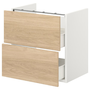 ENHET Base cb f washbasin w 2 drawers, white, oak effect, 60x40x60 cm