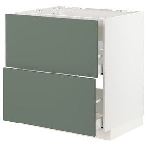 METOD / MAXIMERA Base cab f hob/int extractor w drw, white/Bodarp grey-green, 80x60 cm