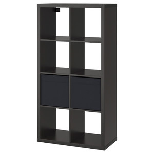 KALLAX Shelf unit with 2 inserts, black-brown, 77x147 cm