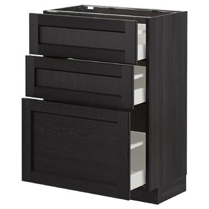 METOD/MAXIMERA Base cabinet with 3 drawers, black/Lerhyttan black stained, 60x39.5x88 cm