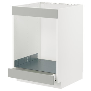 METOD / MAXIMERA Base cab for hob+oven w drawer, white/Havstorp light grey, 60x60 cm