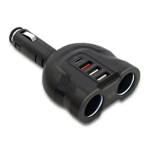 Qoltec Car Charger 12-24V | 52W | 2.4A | 2xUSB | USB QC 3.0 | USB C PD | 2x Cigarette Lighter Splitter