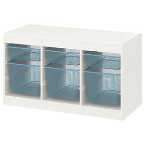 TROFAST Storage combination with boxes, white/grey-blue, 99x44x56 cm