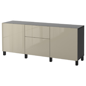 BESTÅ Storage combination with drawers, black-brown, Selsviken high-gloss beige, 180x40x74 cm