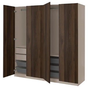 PAX / STORKLINTA Wardrobe combination, grey-beige/dark brown stained oak effect, 200x66x201 cm