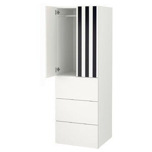 SMÅSTAD / PLATSA Wardrobe, white stripe/white with 3 drawers, 60x57x181 cm