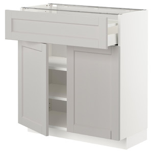 METOD / MAXIMERA Base cabinet with drawer/2 doors, white/Lerhyttan light grey, 80x37 cm