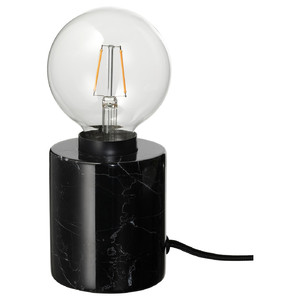 MARKFROST / LUNNOM Table lamp with light bulb, marble black/globe clear