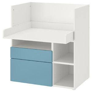 SMÅSTAD Desk, white blue/with 2 drawers, 90x79x100 cm