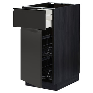 METOD / MAXIMERA Base cab w wire basket/drawer/door, black/Upplöv matt anthracite, 40x60 cm