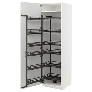 METOD High cabinet with pull-out larder, white/Voxtorp high-gloss/white, 60x60x200 cm