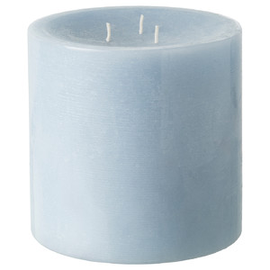 GRÄNSSKOG Unscented pillar candle, 3 wick, pale blue, 14 cm