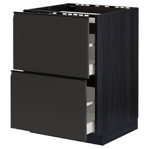 METOD / MAXIMERA Base cab f hob/2 fronts/2 drawers, black/Upplöv matt anthracite, 60x60 cm