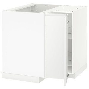 METOD Corner base cabinet with carousel, white, Voxtorp matt white, 88x88 cm