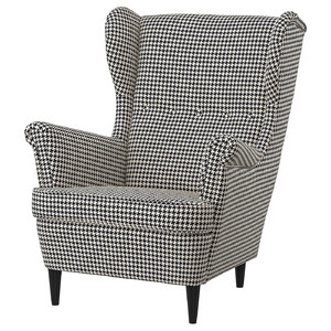 STRANDMON Wing chair, Vibberbo black/beige