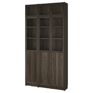 BILLY/OXBERG Bookcase w hght ext ut/pnl/glss drs, dark brown oak effect/clear glass, 120x30x237 cm