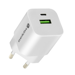 everActive Wall Charger EU Plug USB/USB-C QC3.0 30W, white